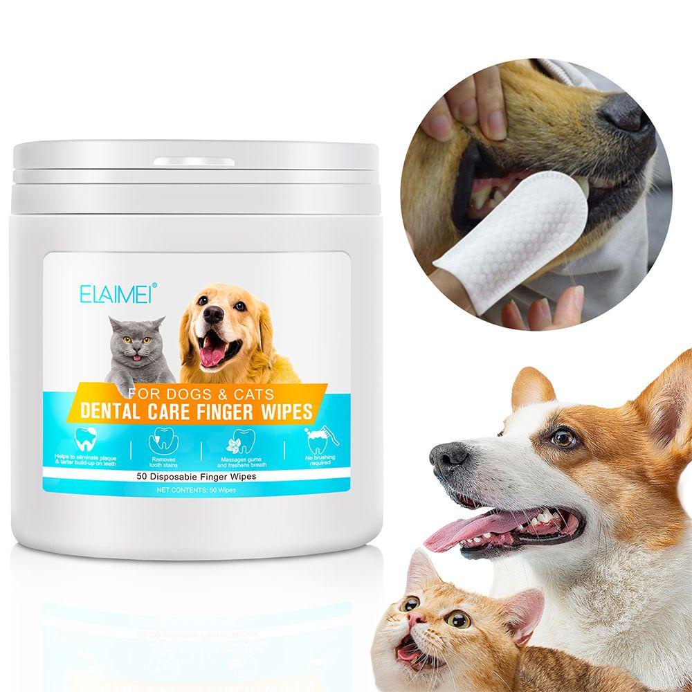 Hộp 50 Miếng Vải Không Dệt Đeo Ngón Tay Vệ Sinh Răng Cho Thú Cưng