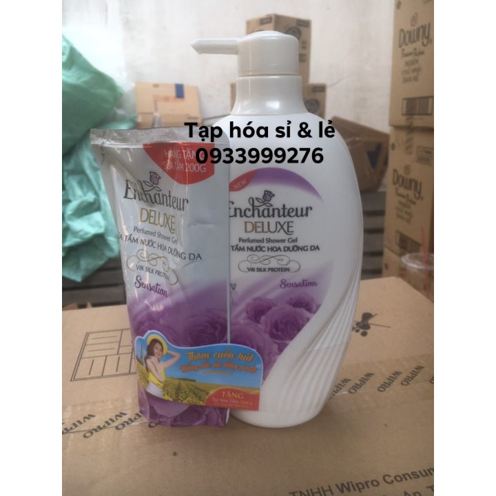 Sữa tắm Enchanteur Deluxe vàng/ tím/hồng/xanh hương nước hoa 650g tặng dầu gội 150g hoặc túi sữa tắm 200g cùng loại
