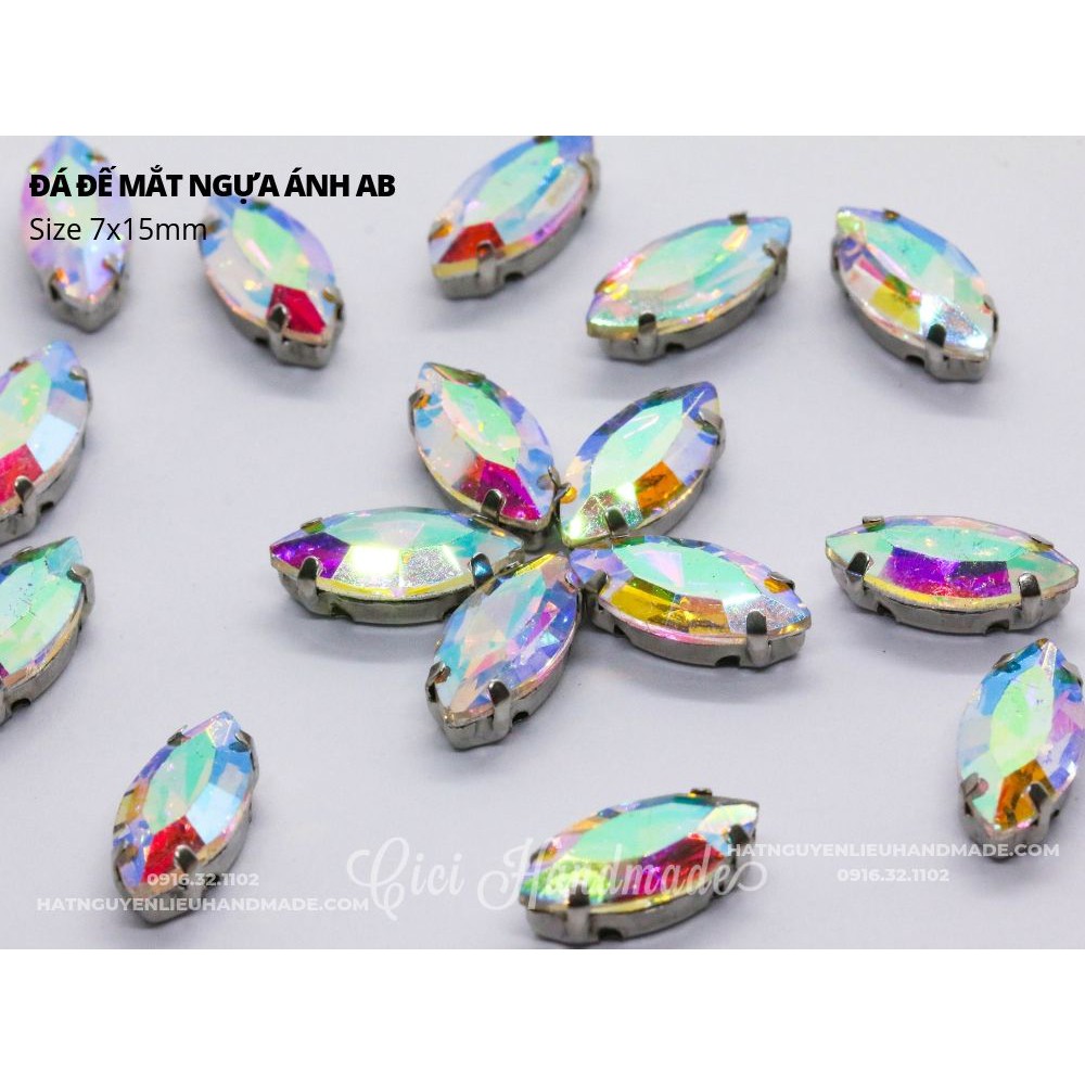 Set 10 hạt đá đế hình mắt ngựa ánh AB
