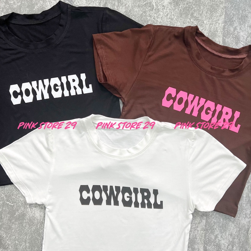 Áo Croptop Nữ Body Tay Ngắn alohashop91, Dáng Ôm In Chữ COWGIRL