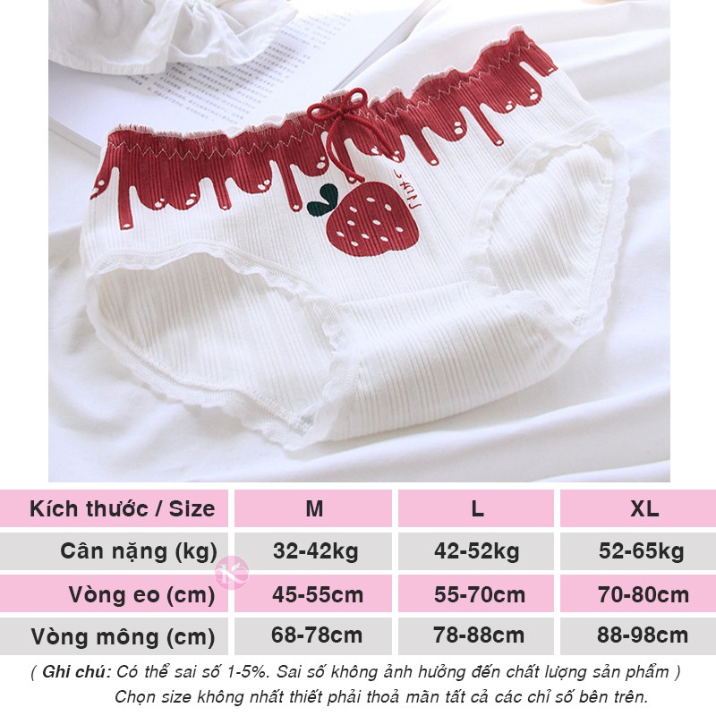 Quần lót nữ hình quả dâu cạp nhúm dễ thương, quần lót cotton xuất Nhật Kazila QLH77