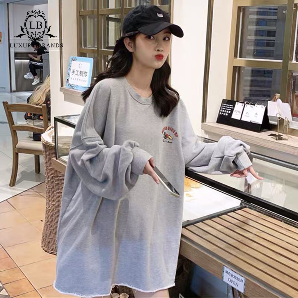 Áo thun phông dài tay oversize cổ tròn đuôi gỡ chỉ dáng rộng ulzzang Hàn Quốc thời trang cao cấp l1