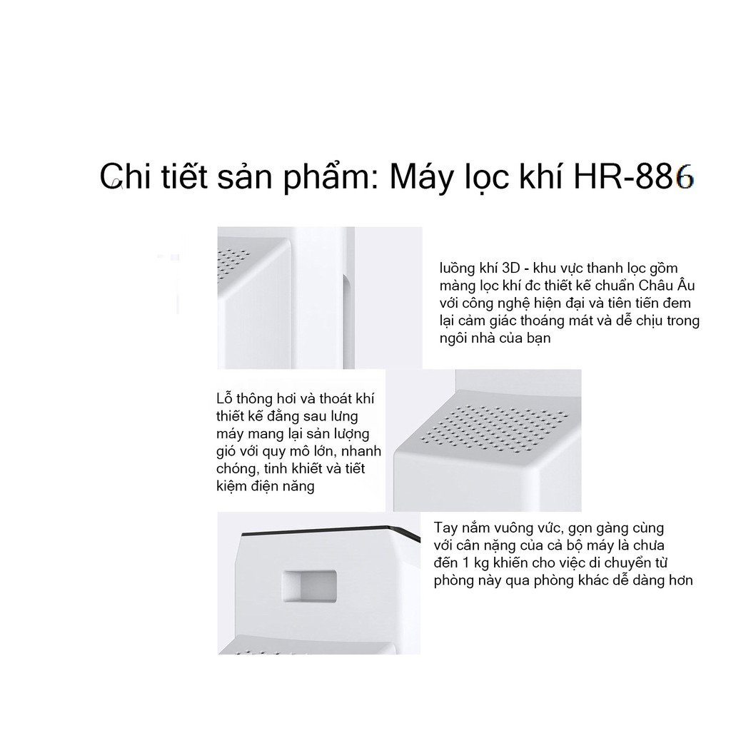 Máy lọc không khí AVROS HR-886, bộ lọc hepa 5 lớp, lọc sạch bụi mịn tạo ion, loại bỏ vi khuẩn, bảo hành 2 năm