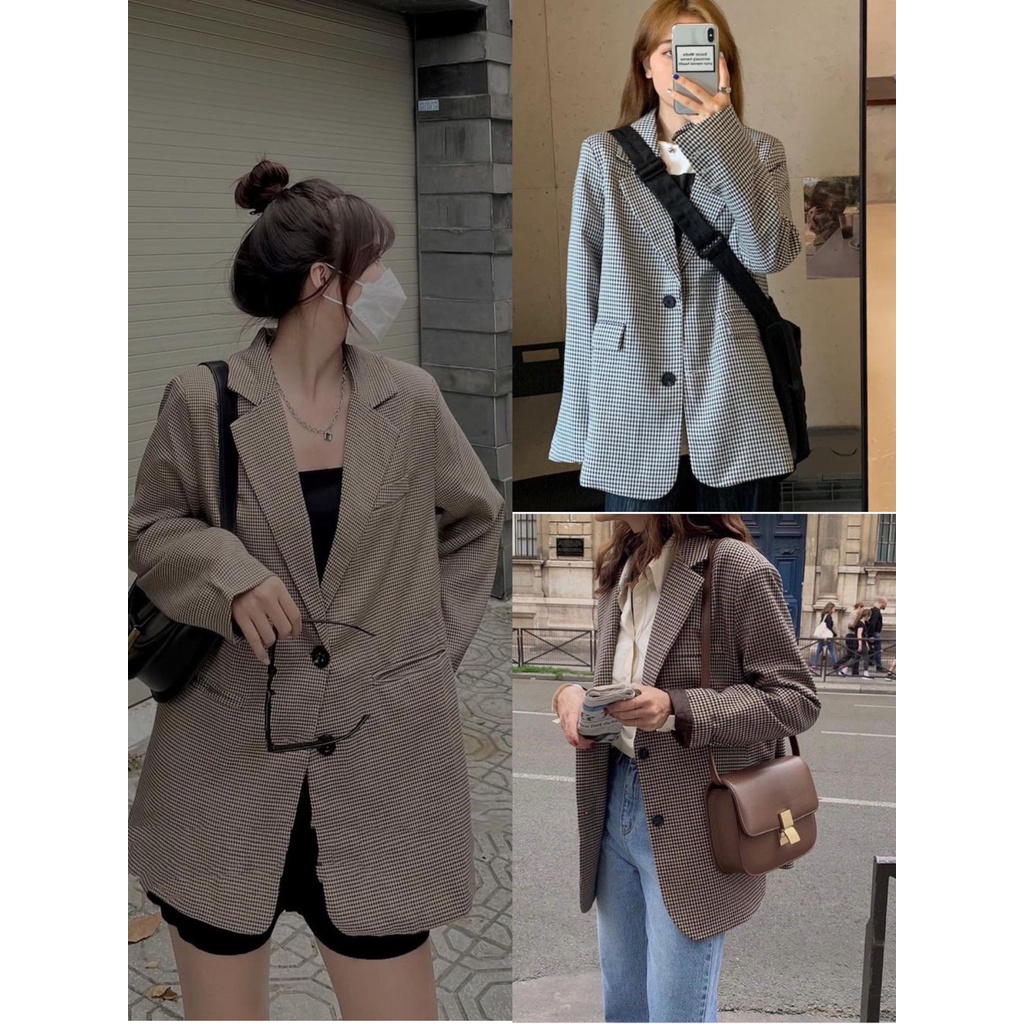 [VIDEO/ ẢNH THẬT] Áo Blazer 2 Lớp Kẻ ZigZac Cúc Tay Kiểu Mùa Thu