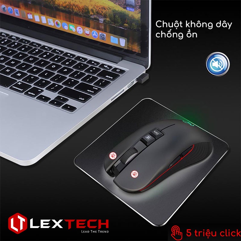 Chuột không dây gaming Lextech CT30 3600 DPI pin sạc Type C USB cho Smartphone Laptop PC Macbook