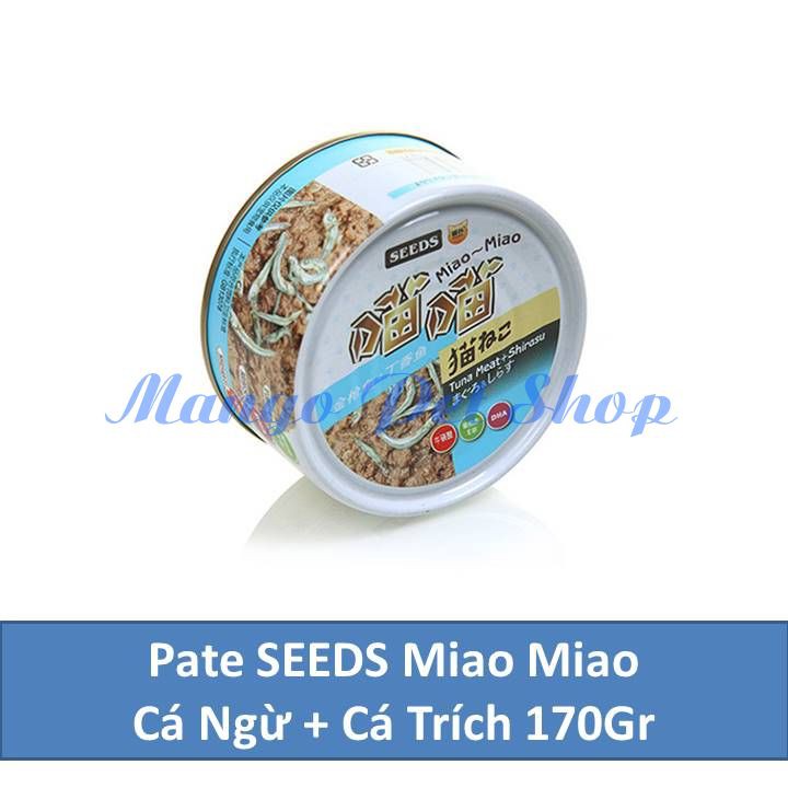 Pate SEEDS Miao Miao Cho Mèo Vị Cá Ngừ Và Cá Trích Lon 170Gr