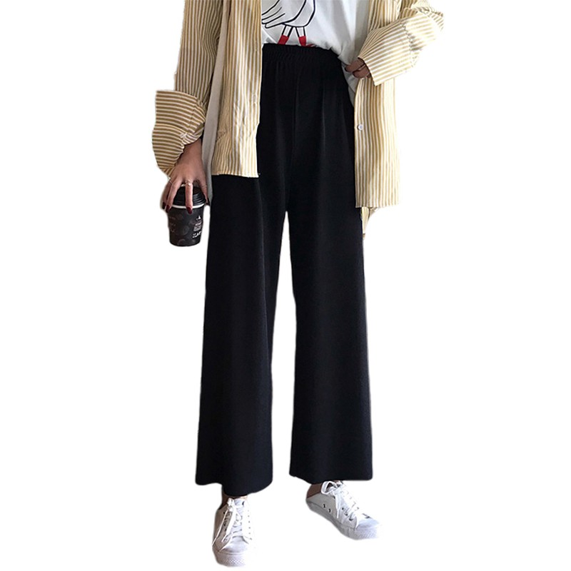 SUXI Quần dài ống suông rộng lưng cao phong cách Hàn Quốc