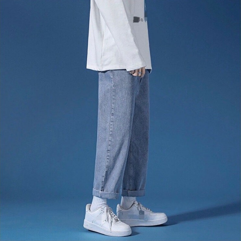 Quần jean suông Hàn Quốc cao cấp dáng rộng ống suông vải jeans bò dày dặn unisex nam nữ R7TR40