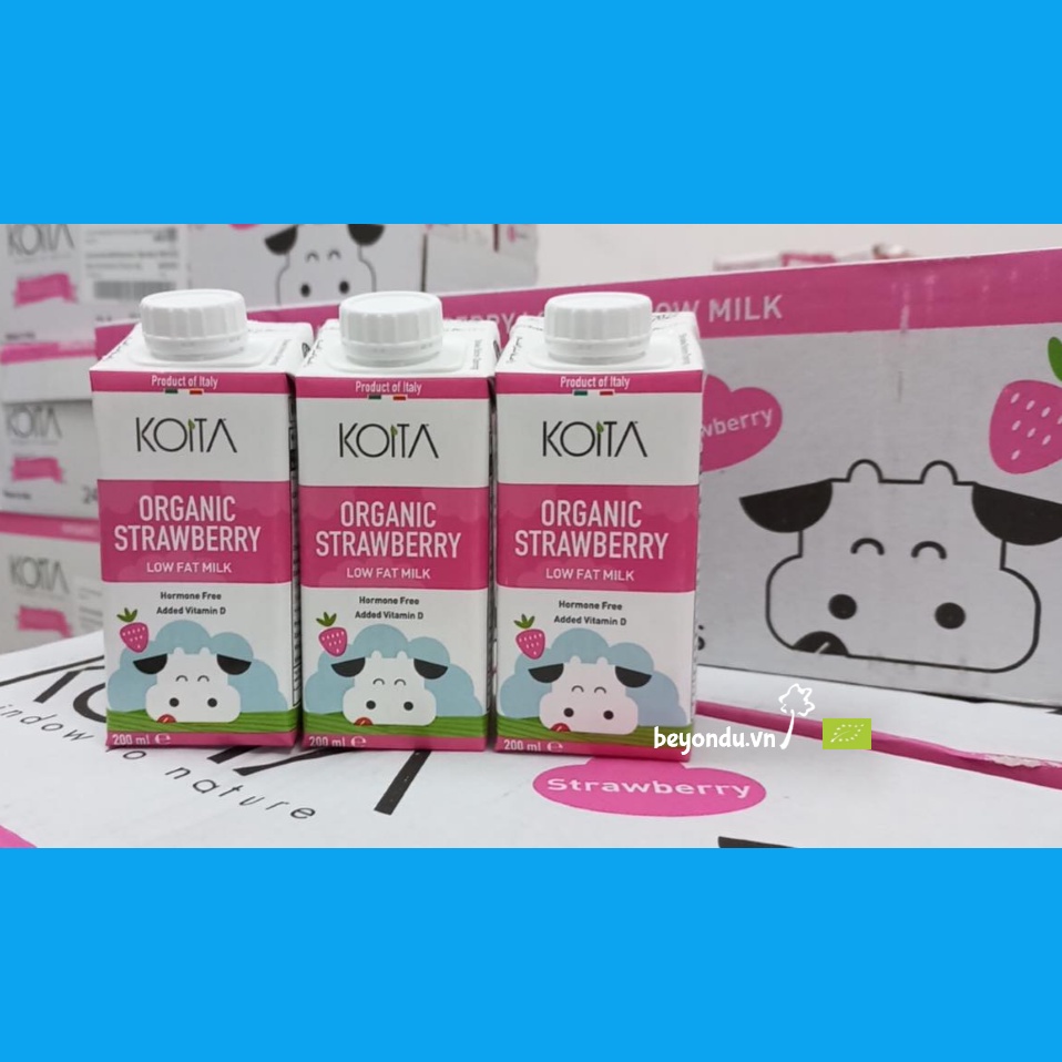 1 thùng sữa tươi hữu cơ Koita 200ml (các loại nguyên kem, vị dâu, vị socola, ít béo)