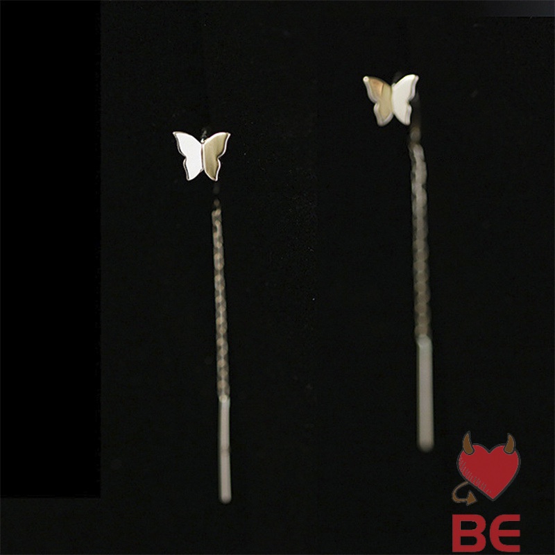 YADORNOS Bông tai kim loại YADORNOS dáng dài hình bươm bướm/ côn trùng phối tua rua kiểu dáng thời trang