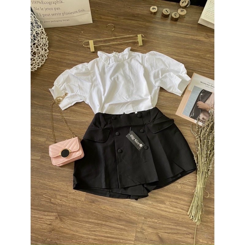 Set bigisze ❤️ HÌNH THẬT ❤️ QUẦN VÁY NÚT +ÁO TIỂU THƯ   60-90kg (kèm hình thật )
