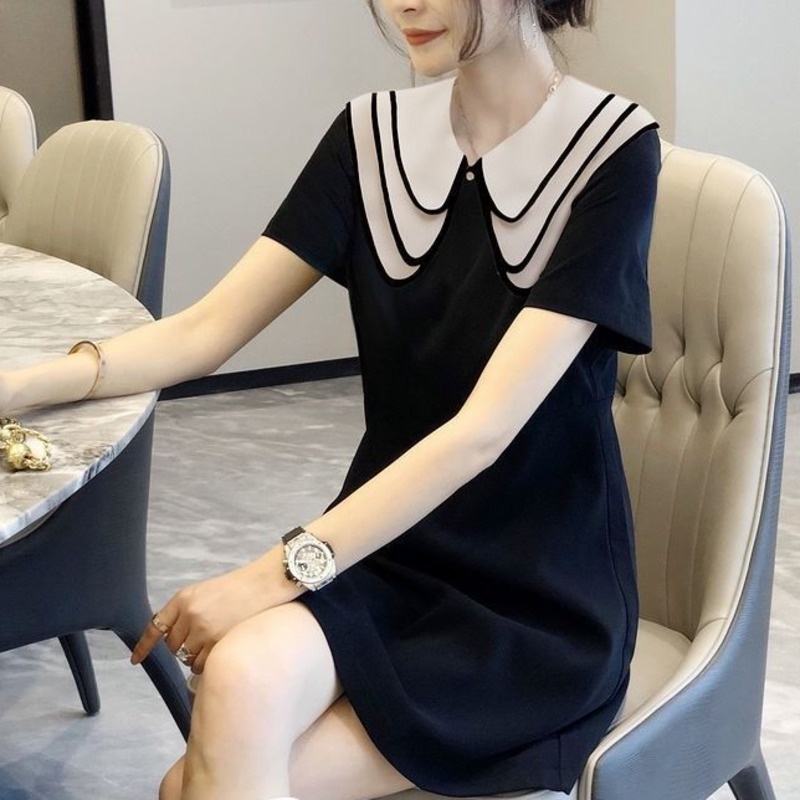 Đầm Tay Ngắn Cổ Búp Bê Xinh Xắn Cho Nữ 178562 Đầm Midi Màu Đen Thiết Kế Thanh Lịch Thời Trang