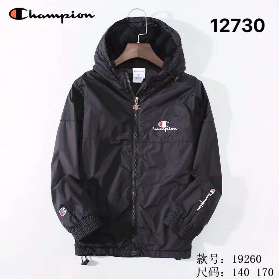 Aó khoác gió kéo khóa có mũ bé gái lót cotton Champion TQXK xịn size 130-170 cm