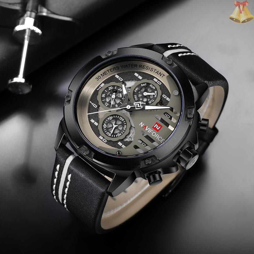 ONE NAVIFORCE Fashion Casual Quartz Watch 3ATM Water-resistant Men Watches Luminous Genuine Leather Wristwatch Male Relogio Musculino Calendar