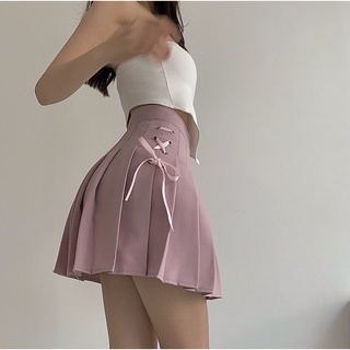 Chân váy tennis xếp li thắt dây nơ ngắn cạp cao xoè