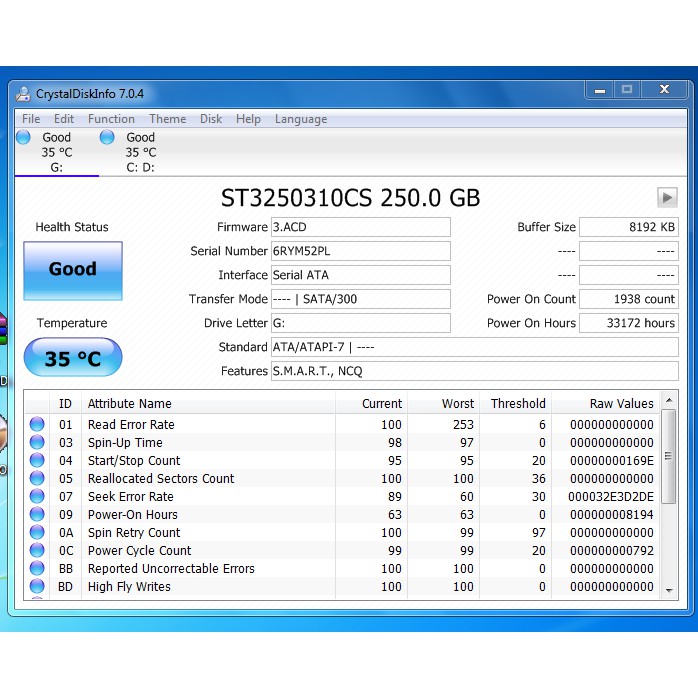 HDD 250Gb SATA dùng cho PC