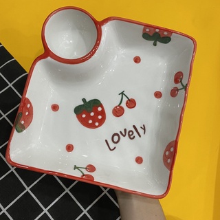 Set bát đĩa cherry và dâu tây cực dễ thương