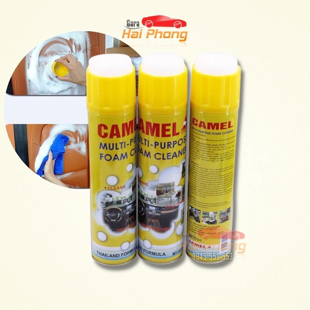 Chai Xịt Bọt Vệ Sinh Ghế Da Ô Tô Foam Cleaner Màu Vàng chuẩn hàng thái