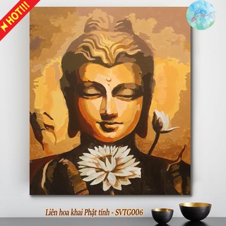 Tranh sơn dầu số hóa có khung tự tô màu theo số LIÊN HOA KHAI PHẬT TÍNH SVTG006 ( Tranh treo tường hình Đức Phật tphcm )