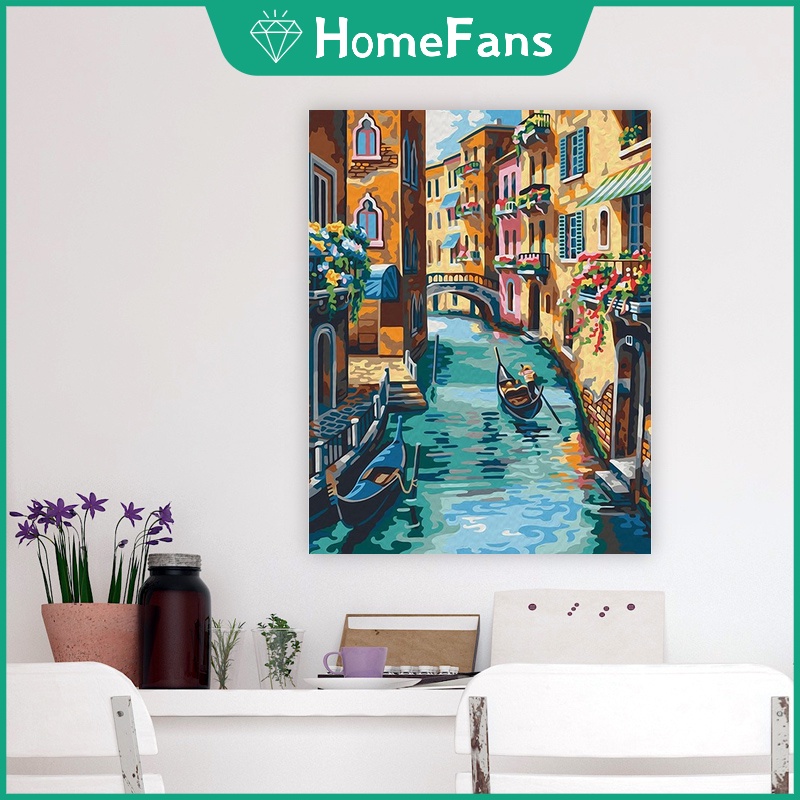 Bộ tranh sơn dầu 40*50cm tự làm họa tiết kiến trúc dùng để trang trí nhà tiện dụng + phụ kiện