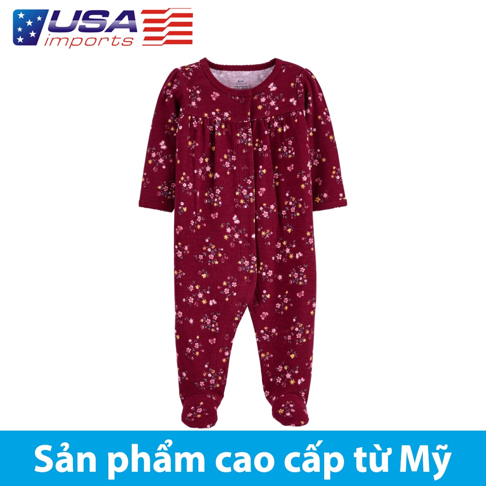 Đồ dài, đồ ngủ cotton thermal đỏ hoa chấm bi cài nút Car-tờ Auth Từ Mỹ (1J078910)