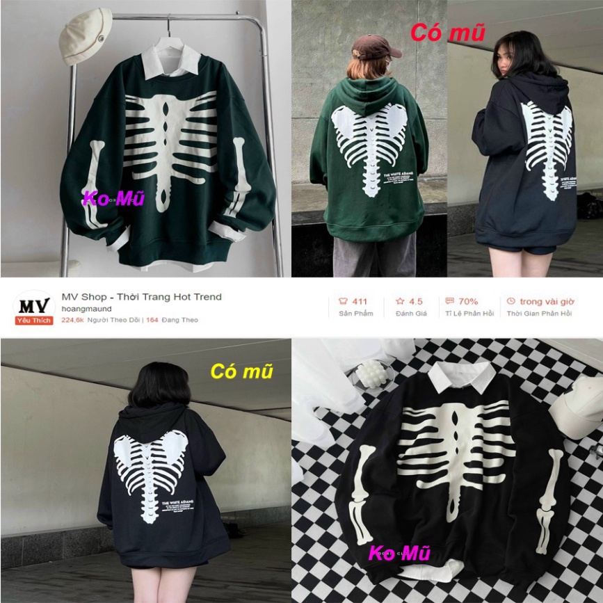 Áo Khoác nỉ HOODIE  UNISEX Nam Nữ Chất Vải Dày Dặn Ấm Áp . MÃ ÁO XƯƠNG CÓ MŨ VÀ KO MŨ .