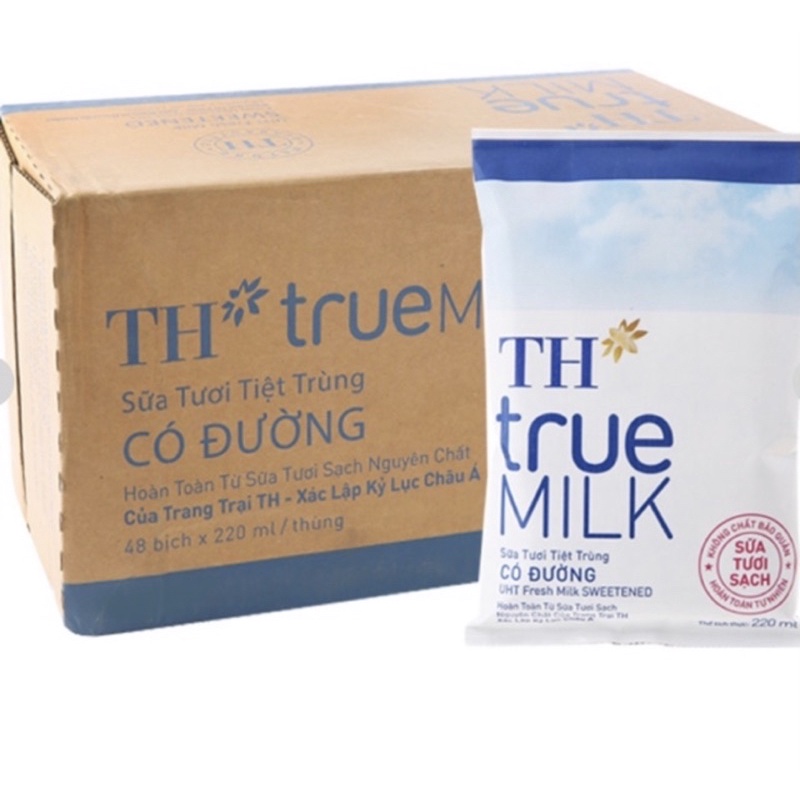SỮA TH TRUE MILK THÙNG 48 BỊCH 220ml ÍT ĐƯỜNG CÓ ĐƯỜNG KHÔNG ĐƯỜNG