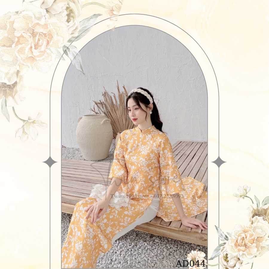 Áo dài nữ dáng suông kèm quần TWINS STORE chất lien, in hoa xinh xắn - AD044