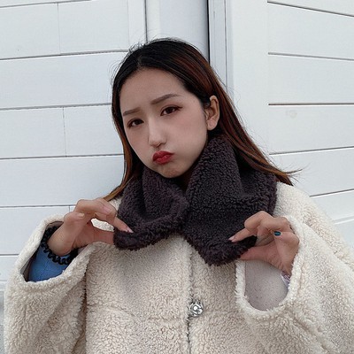 Khăn quàng cổ nữ mùa thu và mùa đông phong cách Hàn Quốc đa năng sinh viên Nhật Bản màu giữ ấm cổ lông cừu cổ chéo