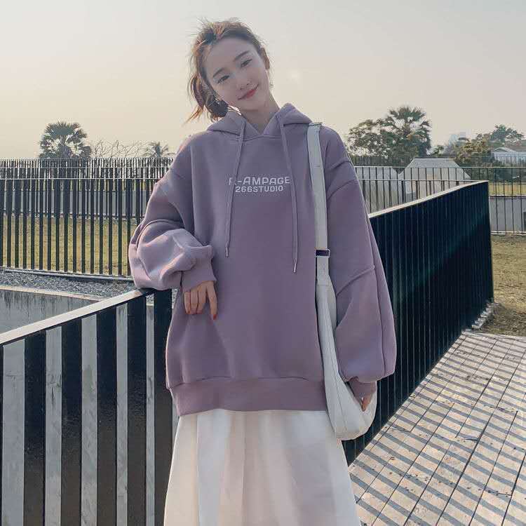Mới Áo Hoodie Tay Dài Dáng Rộng Thời Trang Cho Nữ