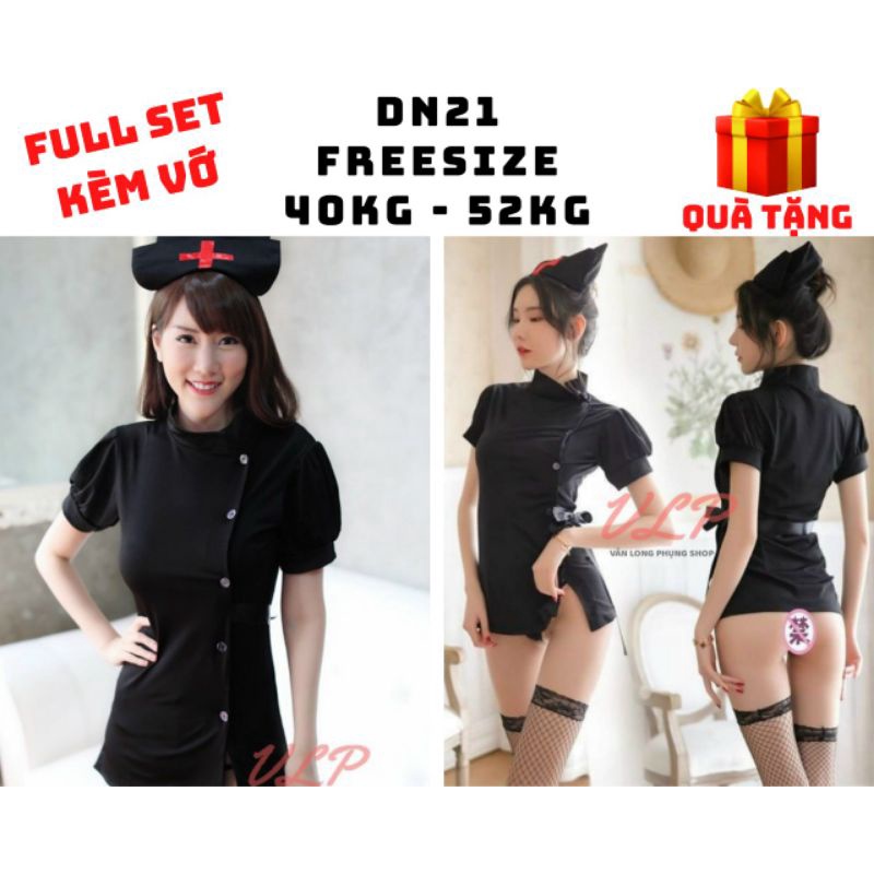 [Freesize_Có tất]_DN21_Full Set đồ ngủ cosplay y tá đen