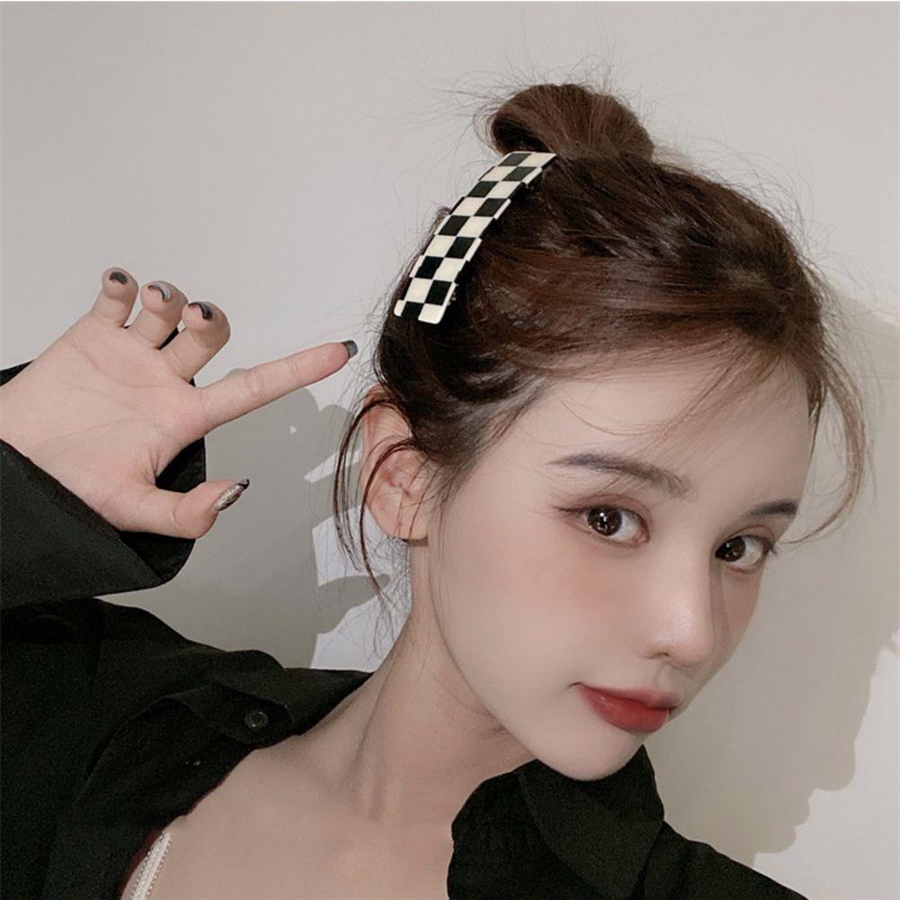 Kẹp Tóc Hình Chữ Nhật Họa Tiết Caro Phong Cách Hàn Quốc Thanh Lịch Cho Nữ