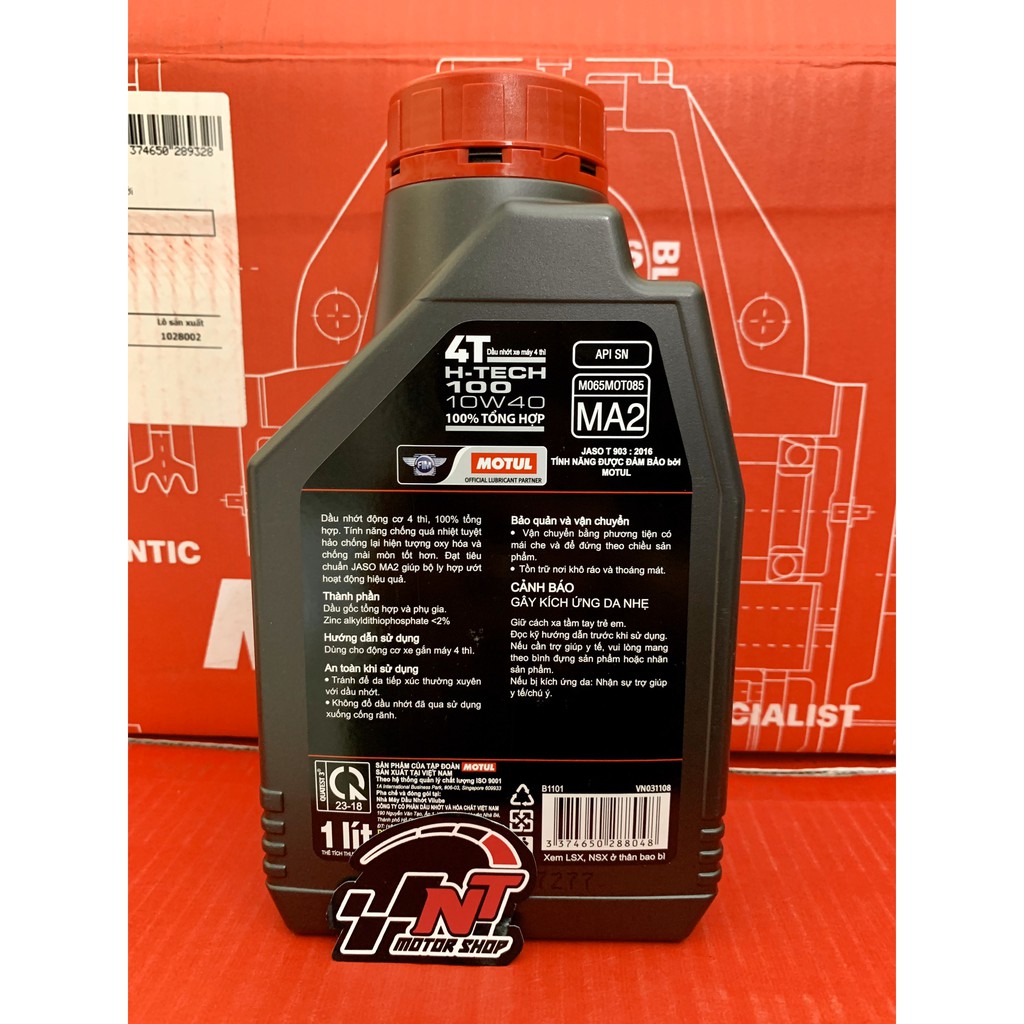 1 chai nhớt MOTUL H-Tech 100 4T 10W40 (100% tổng hợp - Mô tô PKL)