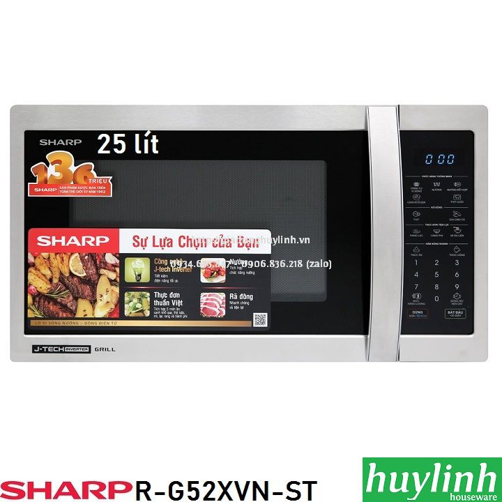 Freeship Lò vi sóng điện tử có nướng Sharp R-G52XVN-ST - 25 lít