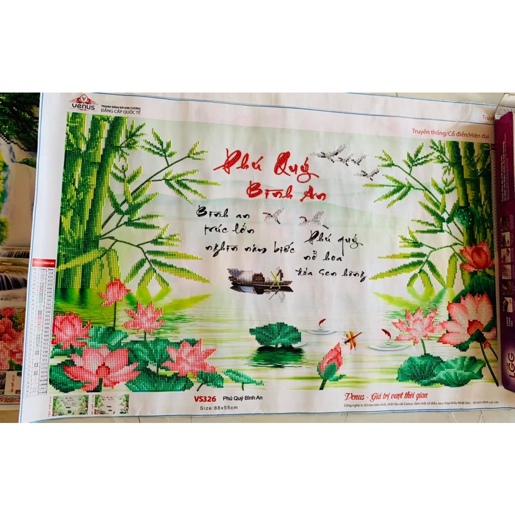 Tranh đính đá Phú Quý Bình An - KT: 115x52cm - tranh chưa đính đá, chưa khung