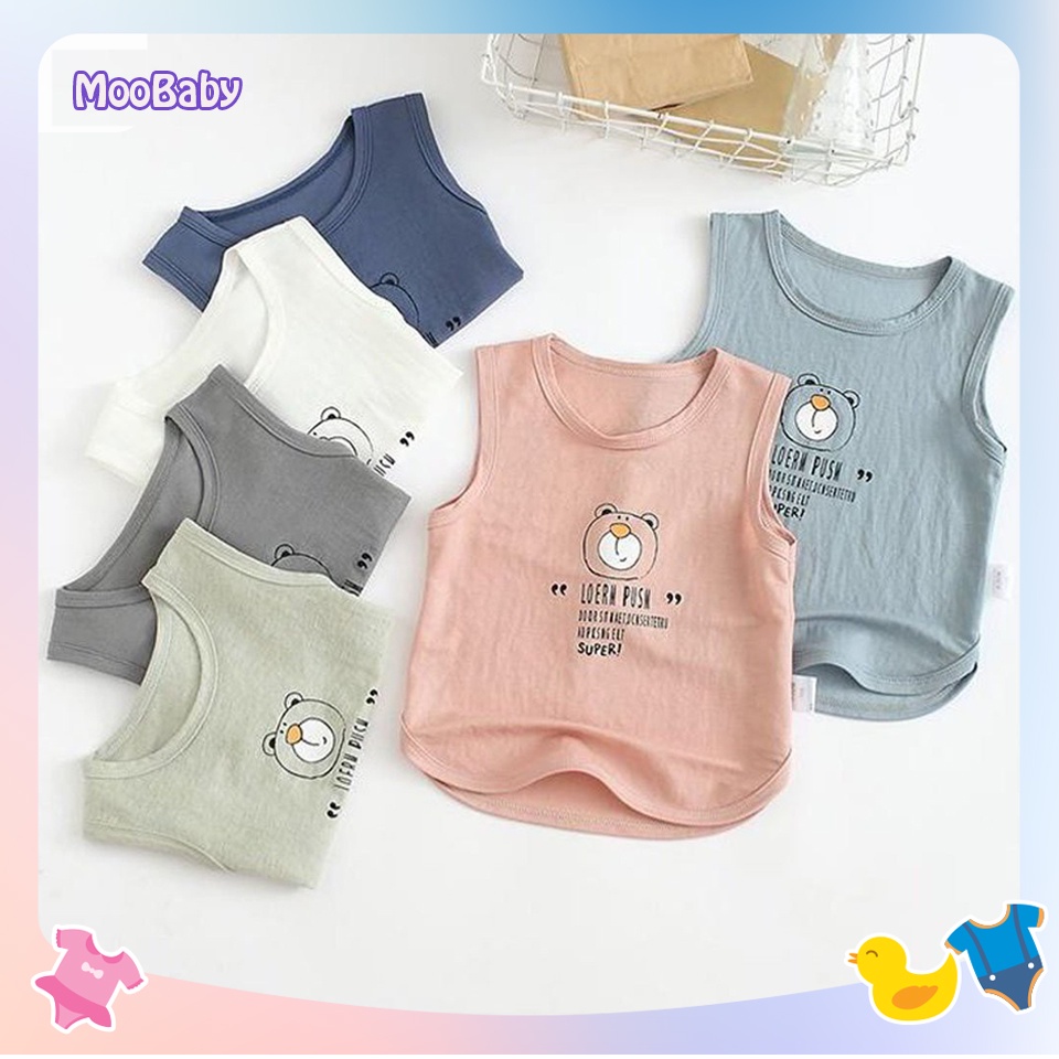 Bộ Ba Lỗ Cho Bé Trai, Bé Gái Vải Thun Lạnh Họa Tiết Gấu POO Dễ Thương, Áo Ba Lỗ Bé Trai MOOBABY SHOP