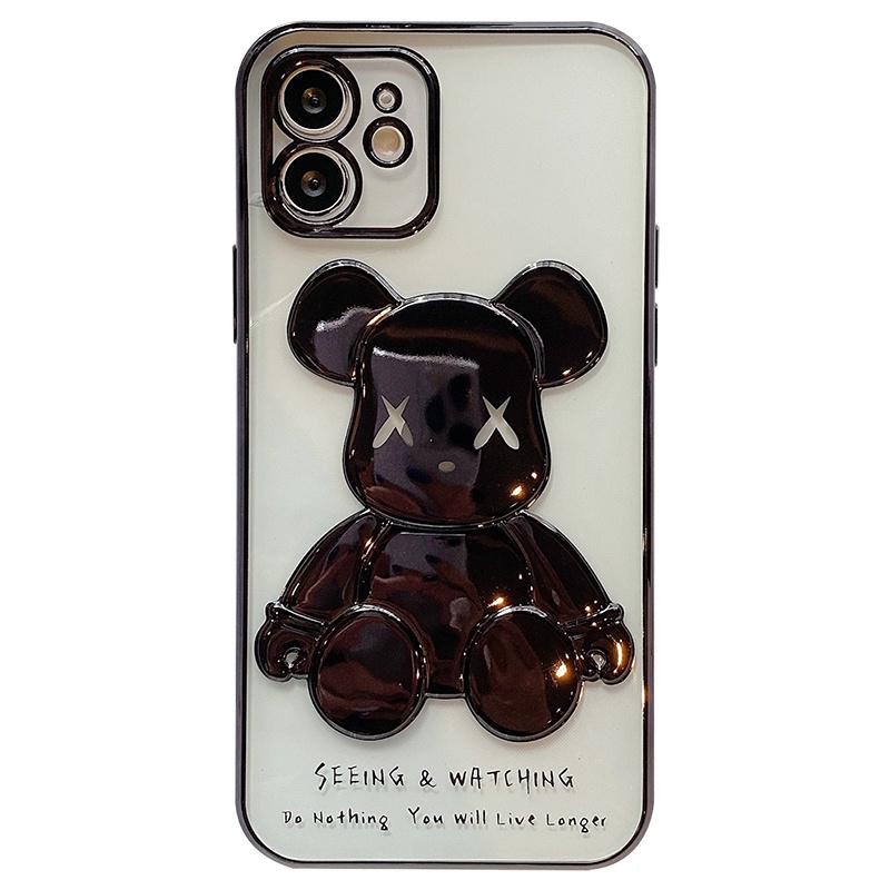 Ốp điện thoại hình gấu 3D mạ vàng đen phù hợp với iPhone 13 ProMax 12 ProMax 11 X Xr XsMax 8 7Plus | BigBuy360 - bigbuy360.vn