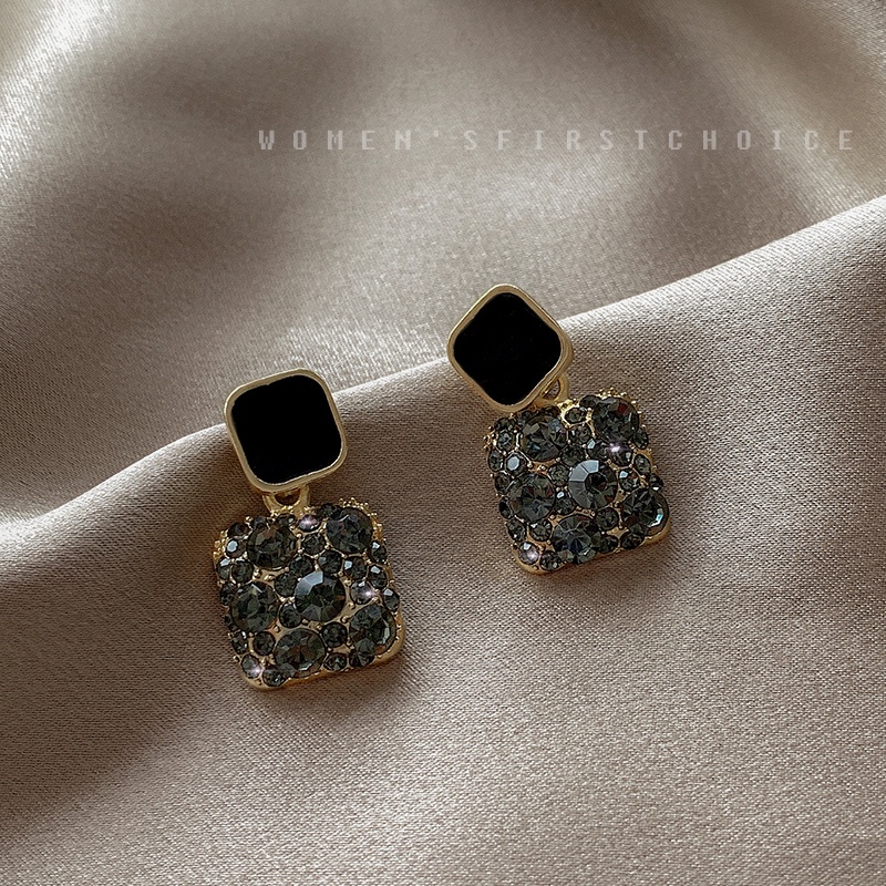 Khuyên Tai Đính Đá Obsidian Phong Cách Hàn Quốc Sang Trọng Dành Cho Nữ