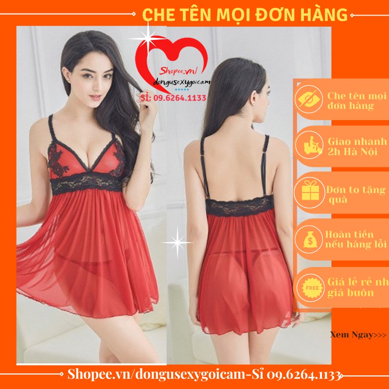 Váy ngủ gợi cảm - Váy ngủ sexy - váy ngủ 2 dây ( SEXY HOA HỒNG NGỰC)