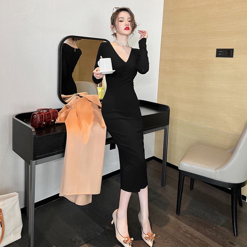 ZYHT Đầm Dài Cổ Chữ V Nhấn Eo Thời Trang Mùa Xuân Phong Cách Mới Cho Nữ váy dạ hội 5561