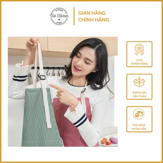 Tạp dề phong cách hàn quốc vietkitchen tạp dề chống thấm nước kẻ sọc có khăn lau tay bên hông