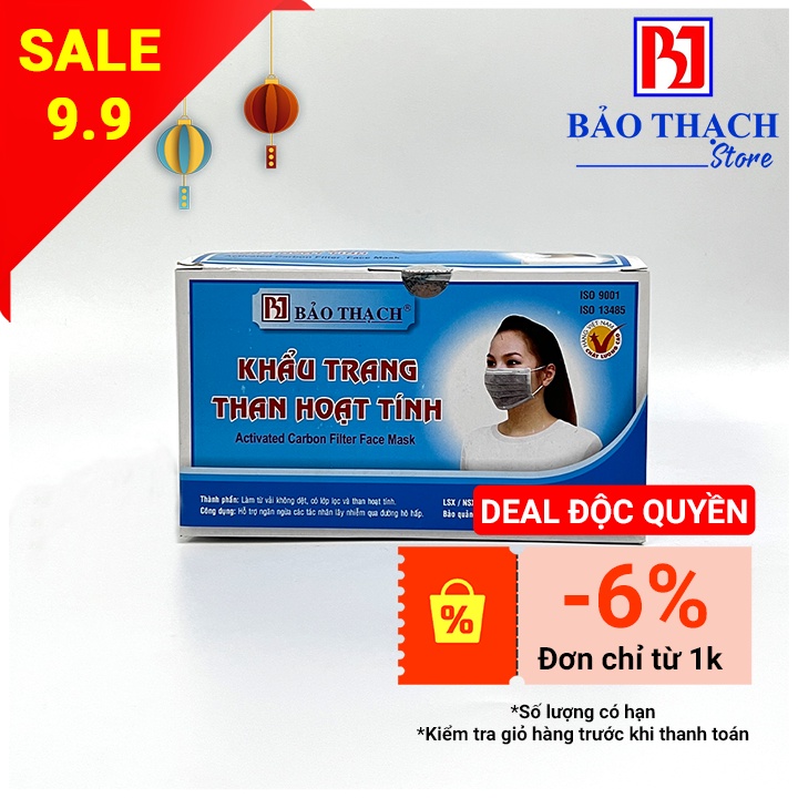 Khẩu trang Bảo Thạch than hoạt tính (hộp 50 cái)