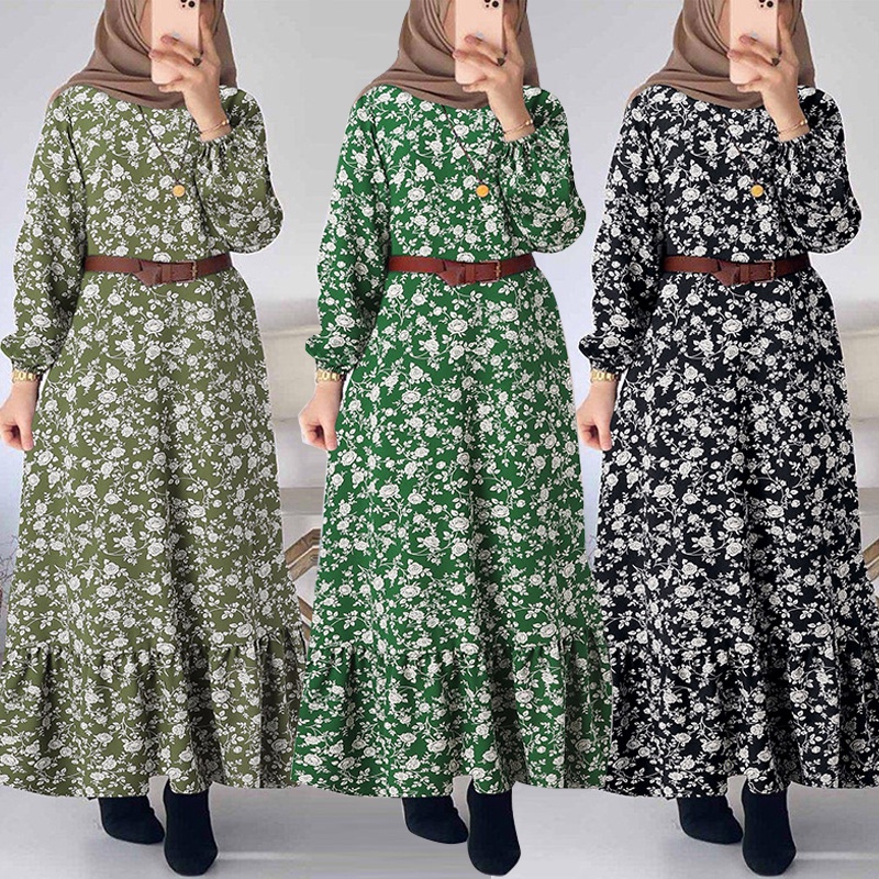 Đầm maxi Zanzea dài cổ tròn in họa tiết hoa phong cách Vintage thời trang cho nữ
