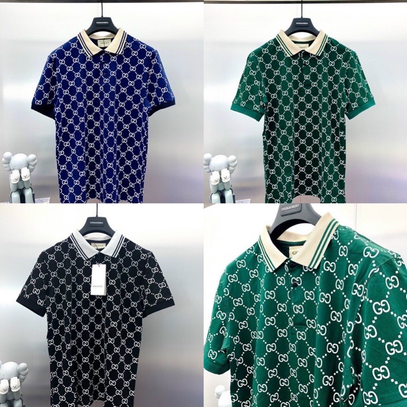 ￼Áo polo nam,nữ ngắn tay có bẻ in hoạ tiết GG chất thun mềm mịn.giare03