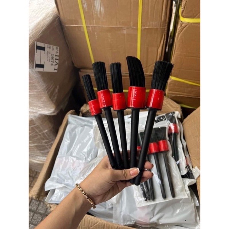 Bộ cọ 5 cây vệ sinh xe ô tô &amp; xe máy đa năng - Cọ rửa khoang máy, mâm xe, nội thất