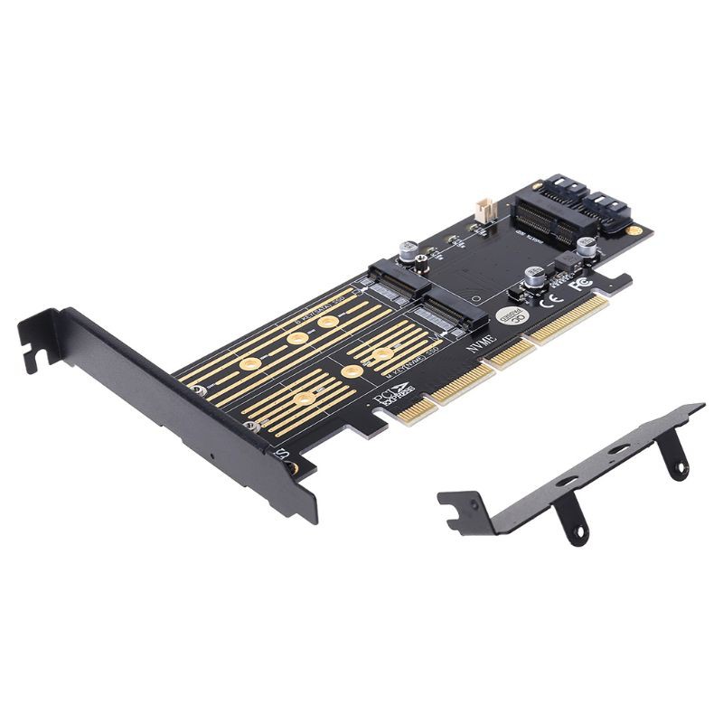 H.S.V✺PCI-E 3.0 X16 to M.2 SSD PCIE to M2 Adapter Raiser M Key B Key mSATA 2 x 7Pin SATA Port NVME M2 SSD AHCI mSATA 3 in 1 Riser Card