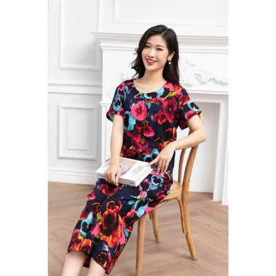 [Xả kho] Bộ đồ mặc nhà trung niên lanh Vicci áo cộc,quần ống sớ BGS.06 nhiều họa tiết