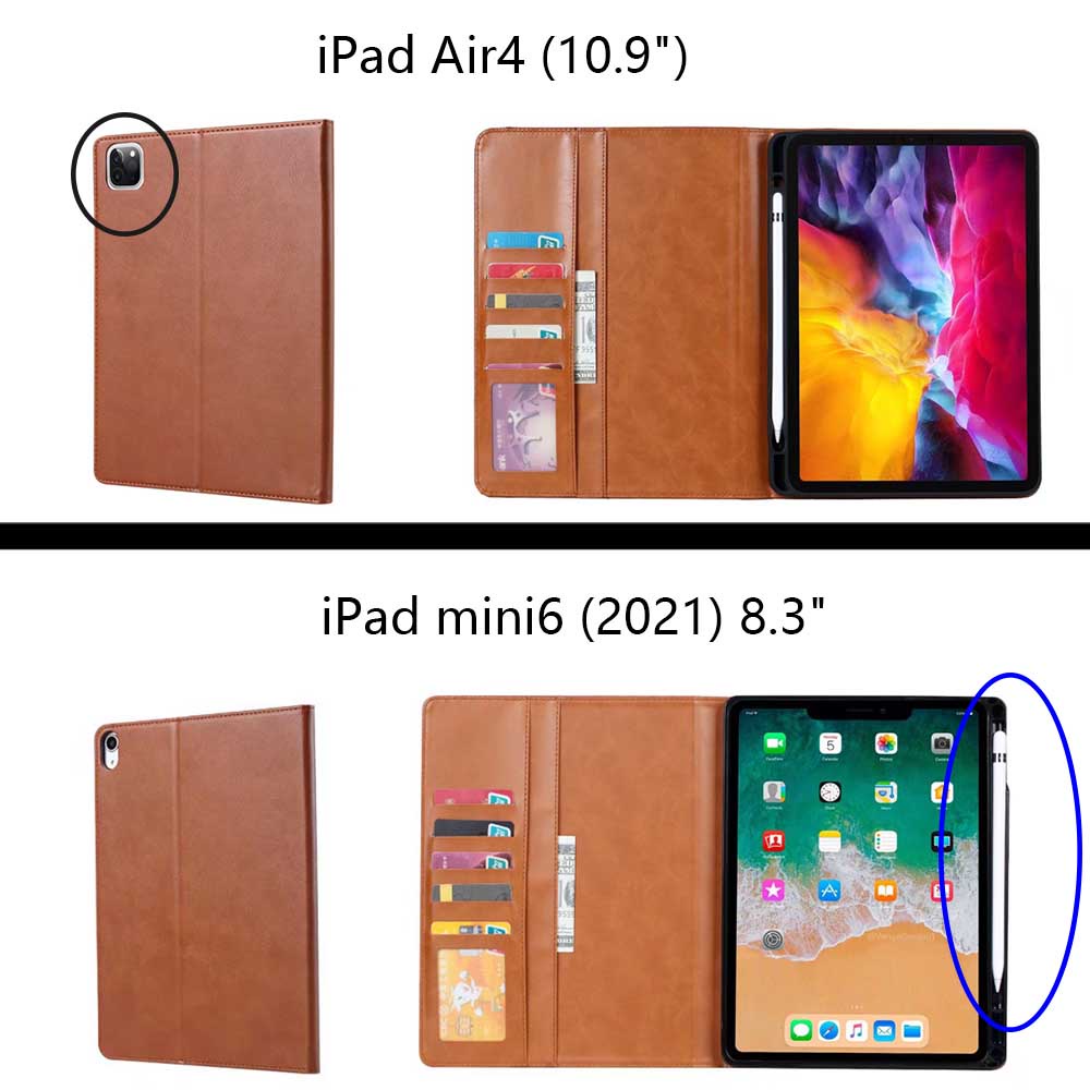 Pu Leather Case With Pen Holder For Apple iPad5 iPad6 iPad7thGen iPad8th iPad9 iPad10.2" mini3 mini4 mini5 mini6 8.3" Pro10.5" Air1 Air2 Air3 Air4 10.9" Pro11 Pro12.9" Auto Wake Sleep Cover