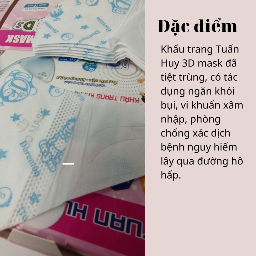 Khẩu trang y tế trẻ em 3d Mask Kids 4 lớp Tuấn Huy Kháng khuẩn 3D cho bé từ 4-10 tuổi, quai đeo siêu mềm