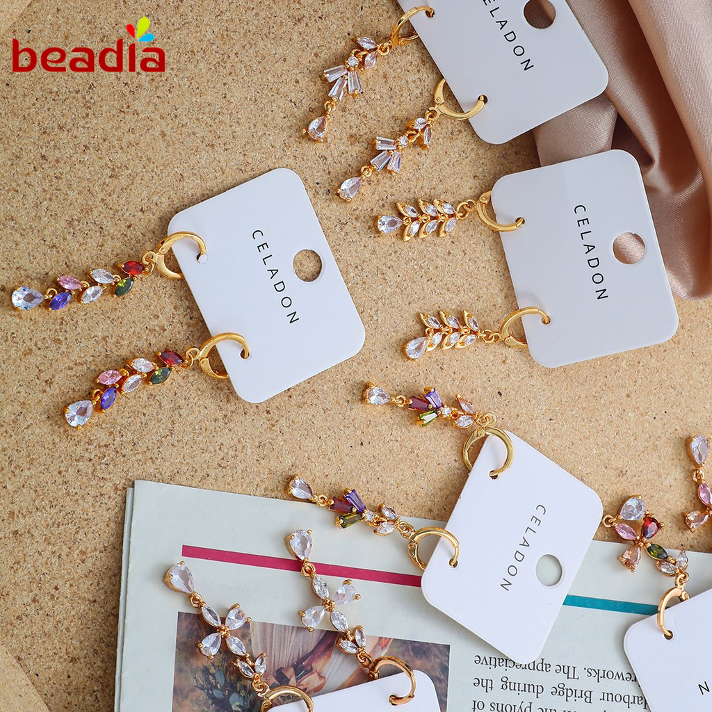 BEADIA 1 Đôi Bông Tai Dáng Dài Đính Đá Zircon Phong Cách Thời Trang Hàn Quốc Mới